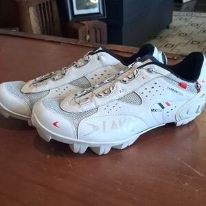 Men's Lake Mx 236 White Cycling Shoes with Red Accents Size 44
